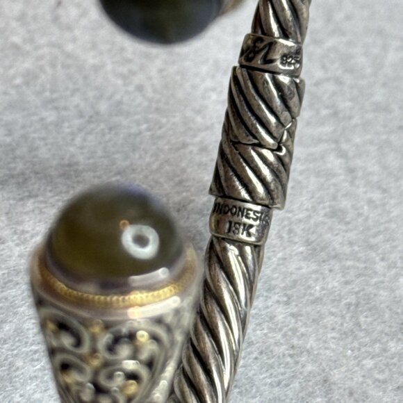 Bali Designs Labradorite Cable Cuff Bracelet 18K Gold Sterling Silver Hinged - Picture 8 of 14